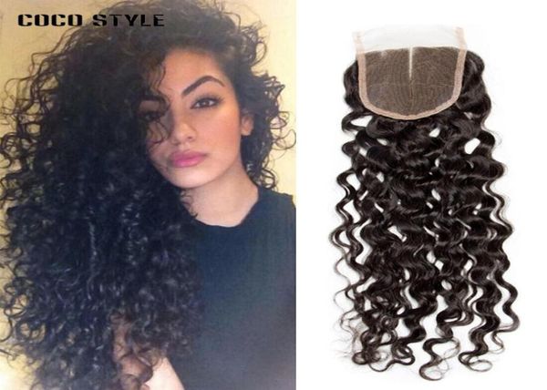 

middle part style 4quotx4quot water wave lace closure real 8a grade remy human hair 120 density7648436, Black;brown