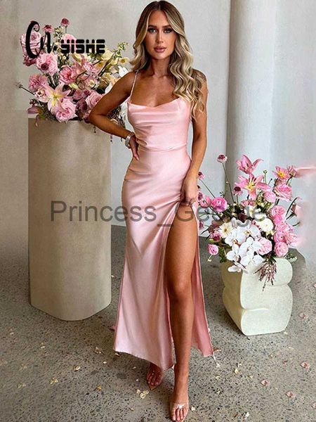 

party dresses cnyishe split spaghetti strap backless maxi dress women evening lace up party dresses woman pure color prom clothes robes x062, White;black