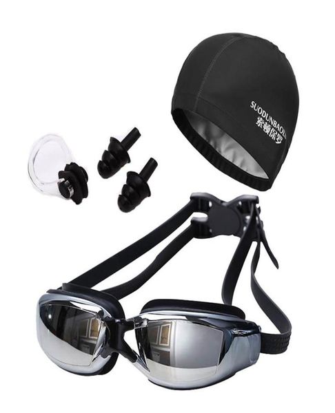 

new women men anti fog uv protection surfing swimming goggles professional swim glasses with swim caps earplugs nose clip set2634529