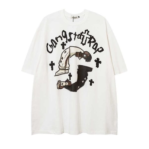

trendy american original street hiphop cartoon with pure cotton printing for men and women, casual and versatile for couples in a niche stus, White;black