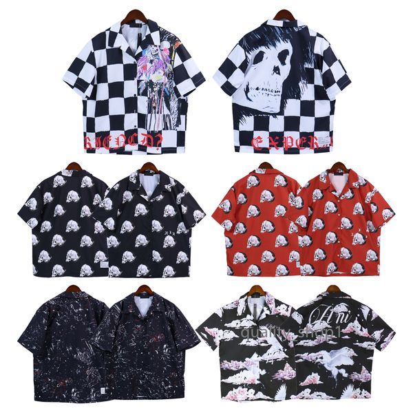 

23ss designer am mens short sleeve shirt fashion casual mens womens lapel shirt short sleeve loose cotton high street overprint men's c, White;black