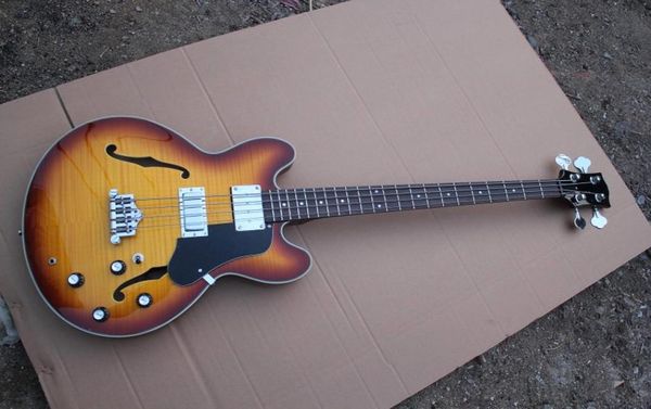 

4 strings semihollow tobacco sunburst electric bass guitar with black pickguardchrome hardwarerosewood fingerboardoffer custom3035348