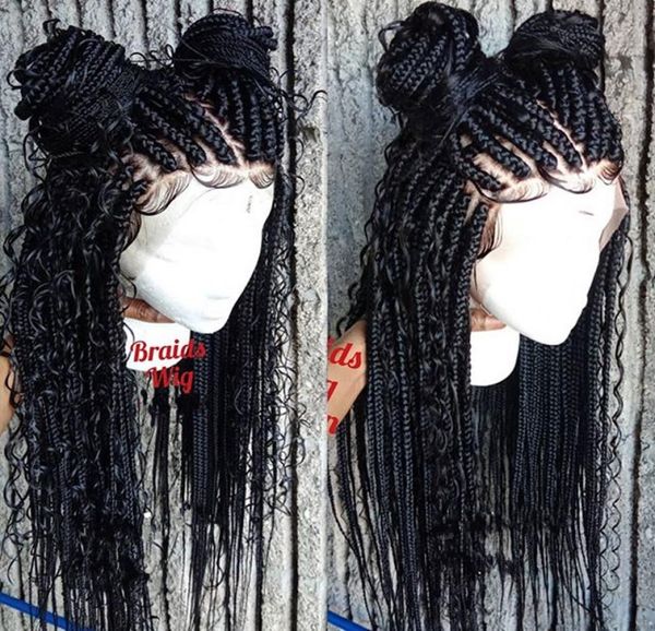 

fashion 180density full beautiful goddess box braids lace front wig handmade curly braids cornrow wig for black women6579680, Black;brown