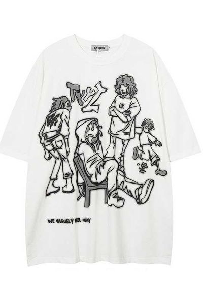 

recreation club popular japanese original fashion brand american high street vintage couple costume casual loose short sleeve t-shirt for me, White;black