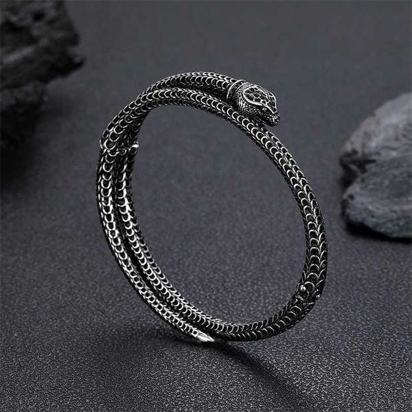 

2023 gujia spirit scale snake shape bracelet made of old fashionable fashion dominant men and women's opening hands, Black