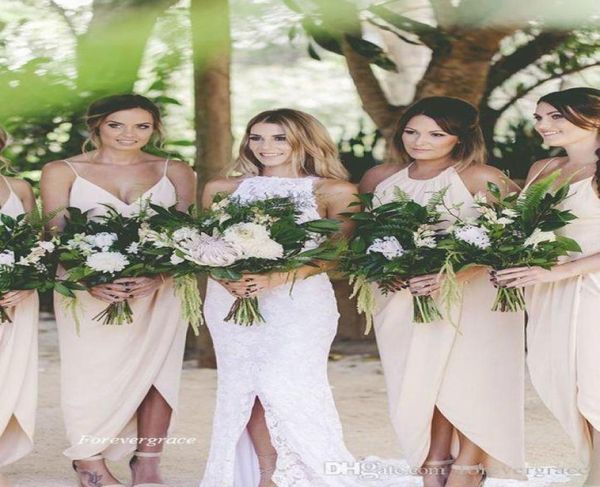 

2019 bohemian chiffon bridesmaid dress vneck garden country formal wedding party guest maid of honor gown plus size custom 9861965, White;pink