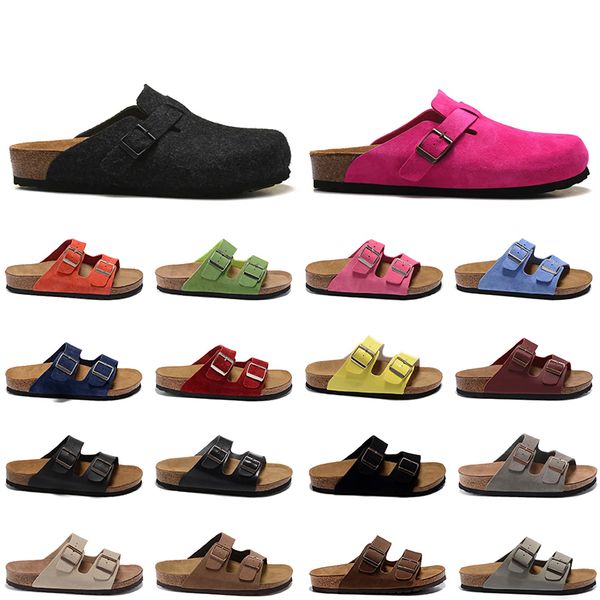 

2023 r luxury boston clogs sandals outdoor slippers fashion flat summer womens mens leather felt sliders buckle strap platform sneakers casu, Black