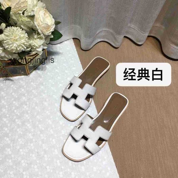 

slipper h color summer versatile oran shoes sandal slippers women's designer bear matching leather one line for tourism wear flat botto