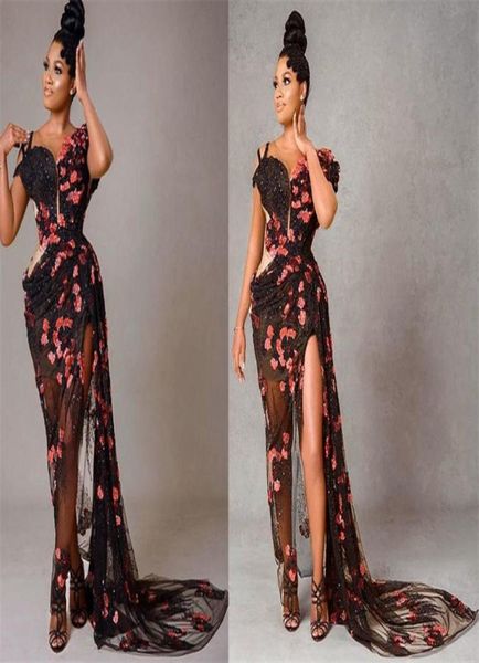 

2021 plus size arabic aso ebi black stylish prom dresses lace beaded high split formal evening party second reception gowns z4153694