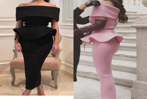 

black evening dresses sheath satin off the shoulder tea length ruffles cocktail dress party gowns 20204599974