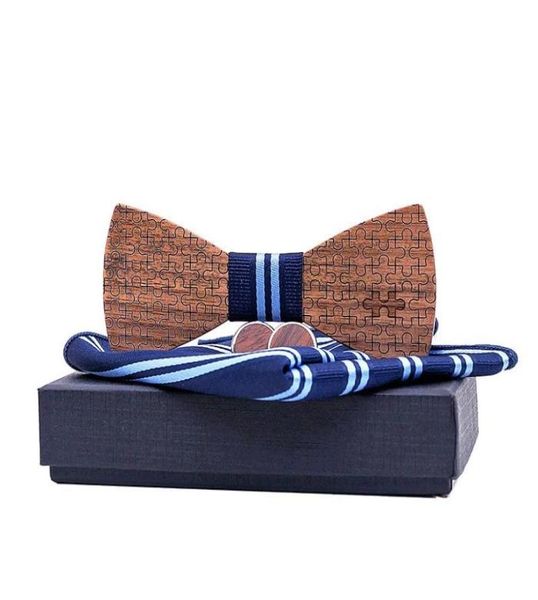 

bow ties sitonjwly mens shirt wooden tie hanky cufflinks set for wedding casual wood bowtie handkercheif gravata cravat with boxbo2739088, Black;gray