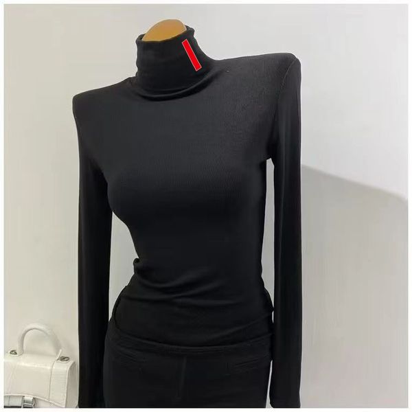

womens sweaters wool blouse shirts woman designer shirt high neck budge sweater short style lady slim jumpers sweatshirt s-3xl, White;black
