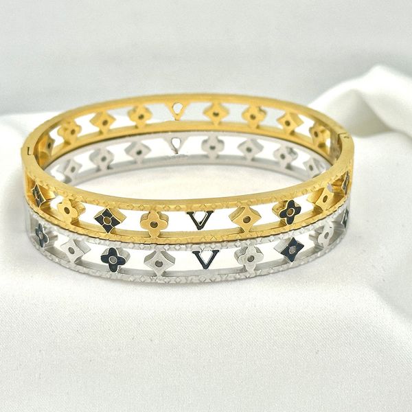 

designer lvity bracelets luxury jewelry charm bracelet women bangle letter plated stainless steel 18k gold wristband party gifts accessories, Black