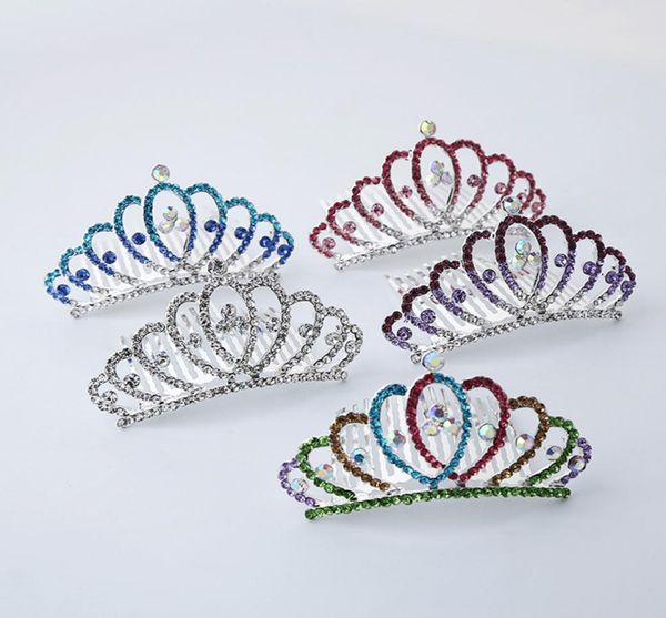 

children hair combs shining gem rhinestone crown headband cartoon baby girls princess hair accessories kids tiaras z02378984365, Slivery;white