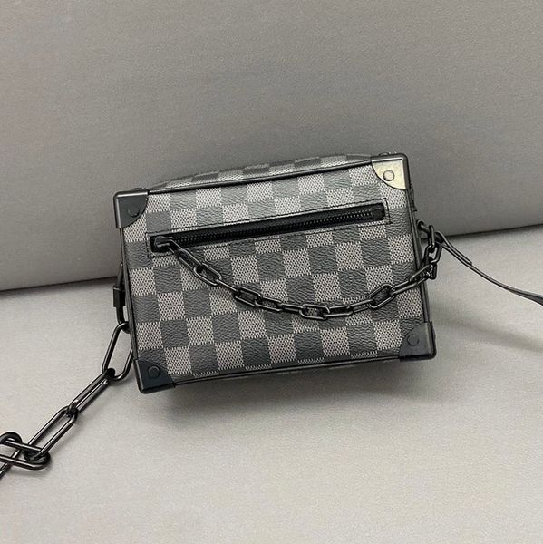 

classic checkerboard plaid pattern designer box bag two-tone zipper with chain leather strap crossbody shoulder mini suitcase trunk luxury c