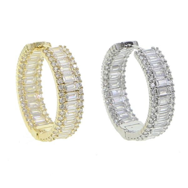 

daily life hoop huggie circle earring full iced out bling pave cubic zircon cz fashion hip hop women lady jewelry, Golden;silver