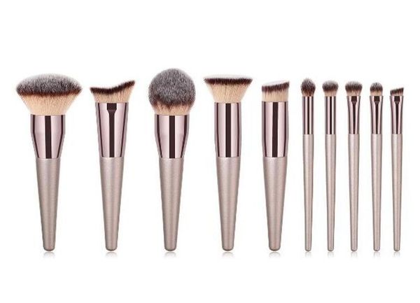 

premium makeup brushes set 10pcs tools champaign gold color wood handle cosmetics brushes for eye shadow loose powder blush drop s4958360