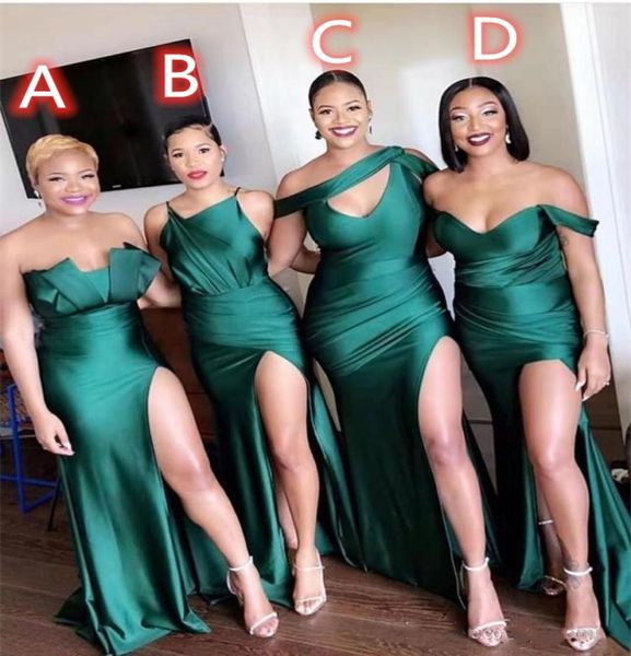

difference neckline 2020 bridesmaid dresses ruched high side split long prom dress maid of honor gowns6365410, White;pink