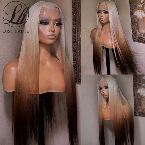 

straight 30inch synthetic 613 blonde color wig pre plucked 13x4 lace front honey blonde cosplay wigs for black women 230524, Black;brown