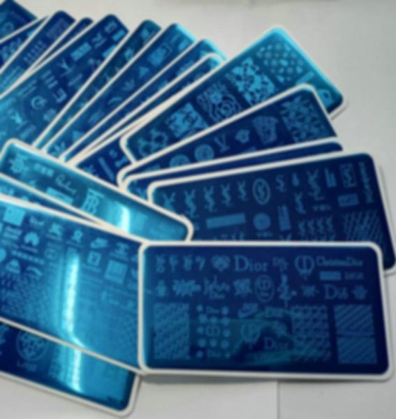 

20x mixed logo designs luxury nail art stamping plate stamp xl big full french design image stencil transfer polish print template7818144, White