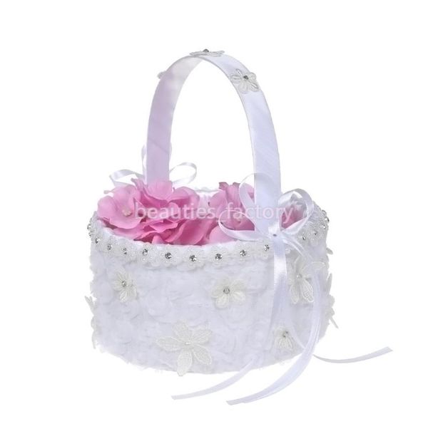 

white wedding flower girl basket with satin lace bowknot flower petal basket wedding favor wedding accessory b56677831649