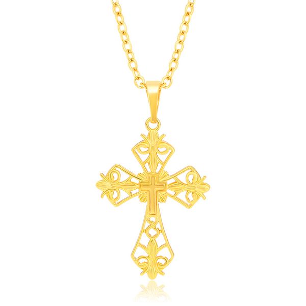 

women men pendant chain real 18k yellow gold filled hollow cross pendant necklace fashion jewelry, Silver