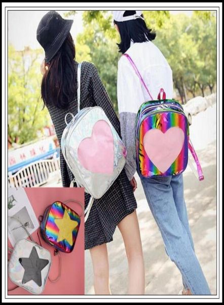 

4 styles love heart shape backpack shoulder school bags for teenage girls ita bag pvc transparent laser holograph outdoor bags cca3597560