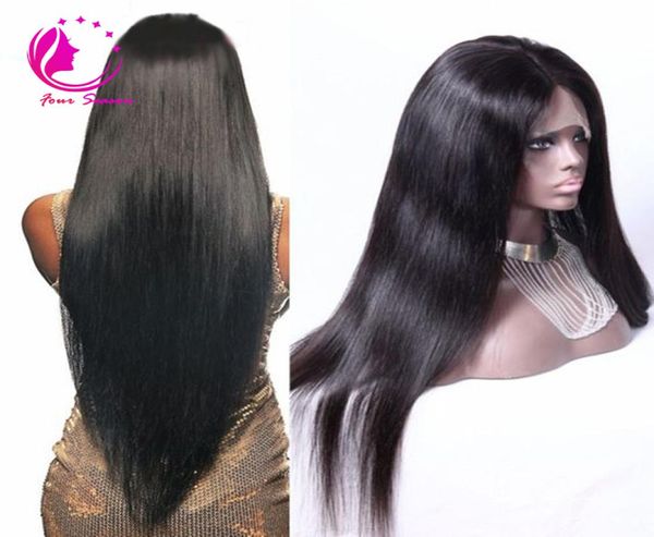 

long silky straight lace front wig 1228 inch human hair glueless full lace wig bleached knot baby hair around for black women9715488, Black;brown