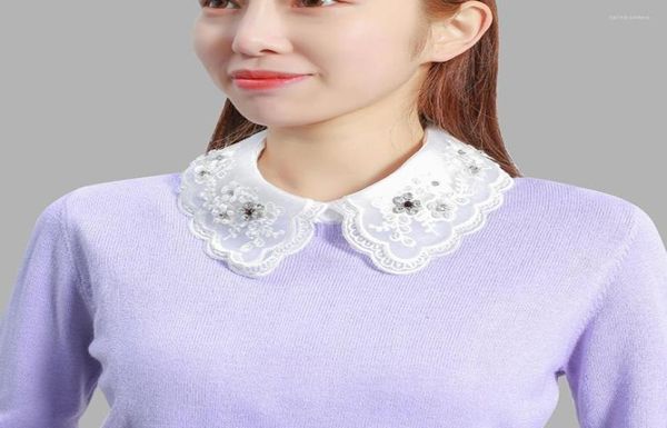 

bow ties linbaiway chiffon embroidery floral lace fake collars for women shirt false collar half lapel detachable faux col tie7193131, Black;gray