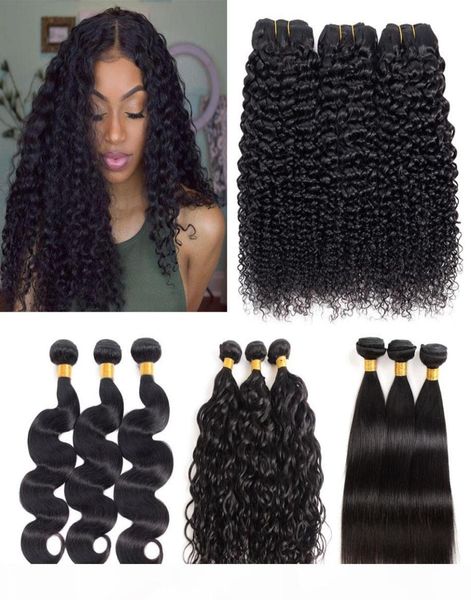 

8a brazilian virgin hair bundles body wave straight water wave deep wave kinky curly human hair peruvian malaysian hair weave bund1515150, Black