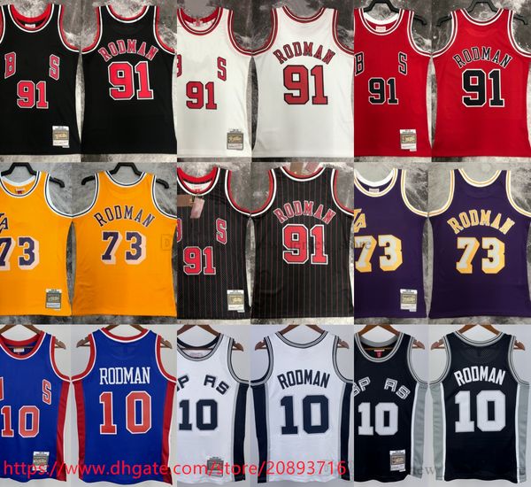 

printed mitchell and ness 1997-98 basketball 91 dennis rodman jersey retro yellow 1998-99 purple 73 rodman jerseys shirts 1995-96 stripe bla, Black;red