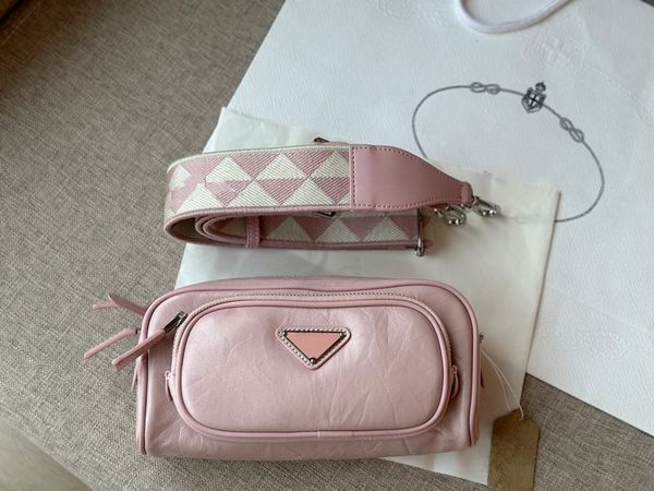 

designer bag women men cameras bag pleated triangle snaps bag new oil wax leather canvas strap fashion crossbody bag shoulder bag 22cm