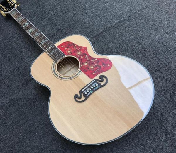 

43 inches natural jumbo 200 acoustic guitar solid spruce flame maple real abalone inlays electric folk guitare acoustique rose1035301