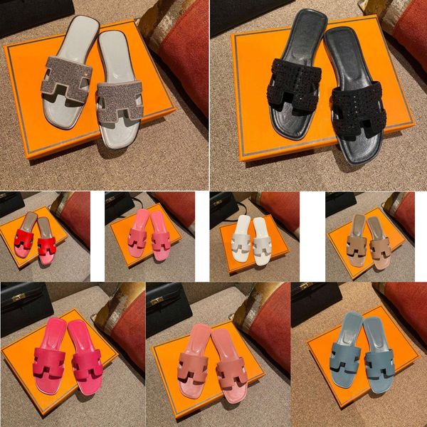 

luxury designer leather ladies sandals summer flat shoes fashion beach women slippers h letter drag 35-42, Black