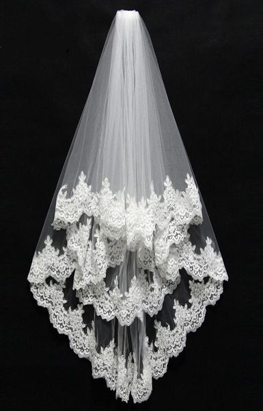 

in stock white short bridal veils two layers with comb lace edge wedding veils voile de mariee lace head veils6361708, Black