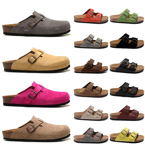 

2023 boston clogs designer sandals outdoor slippers fashion summer womens mens olied head leather bag suede felt sliders buckle strap platfo, Black