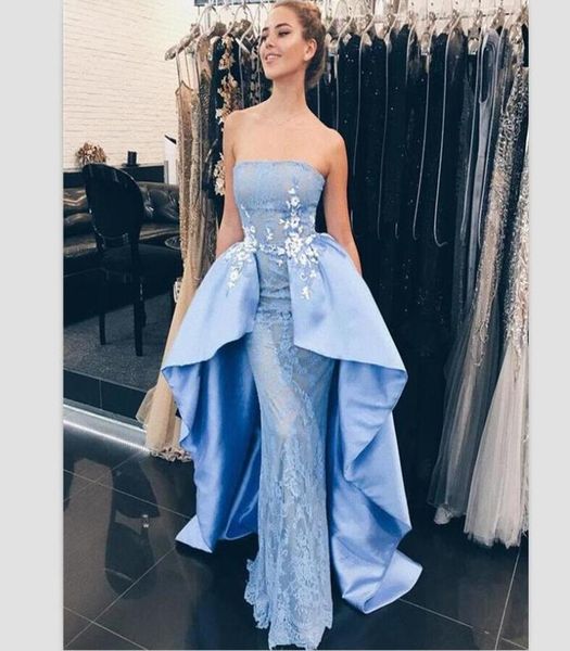 

sheath column blue evening dresses strapless satin long prom gowns formal lace girls pageant dress gown7094110, Black;red