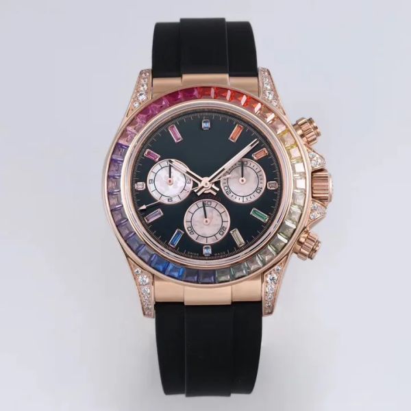 

men's sports machinery watch handmade inlaid with diamond craft waterproof and luminous 40mm diameter rainbow diamond fashion star qual, Slivery;golden