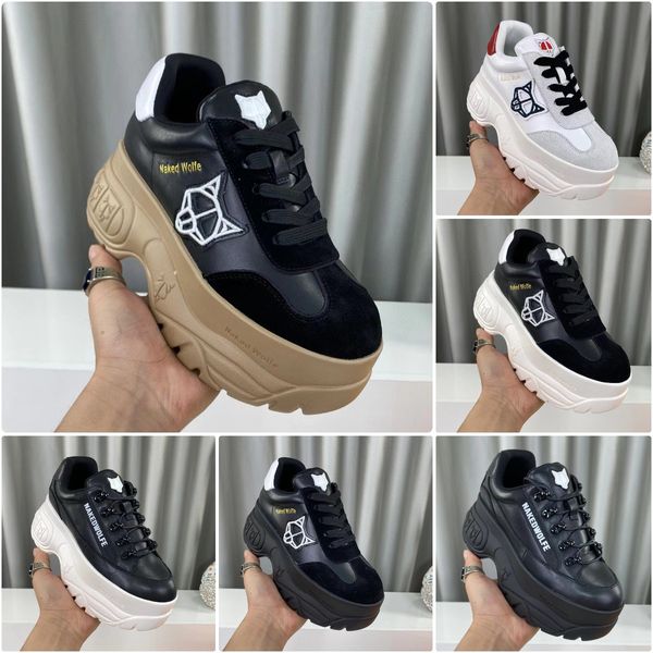 

naked wolfe sneaker warrior leather sneaker designer lwomen platform platform shoes fashion breathable increase sporty sneaker size 35-40, Black