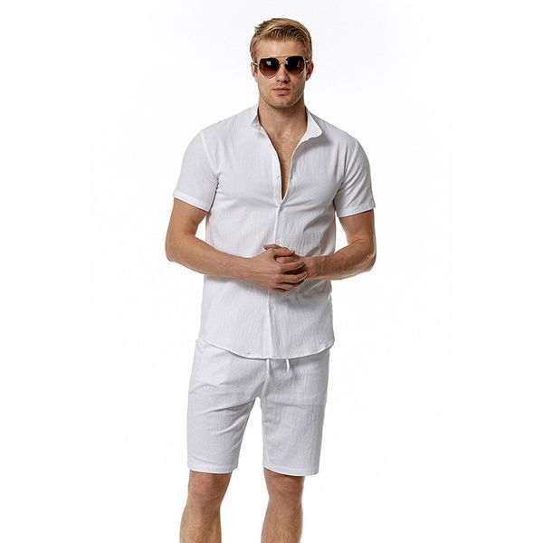 

men s tracksuits summer fashion cotton linen henry neck beach t shirt shorts sets thin soft sports suits for men clothing 230629, Gray
