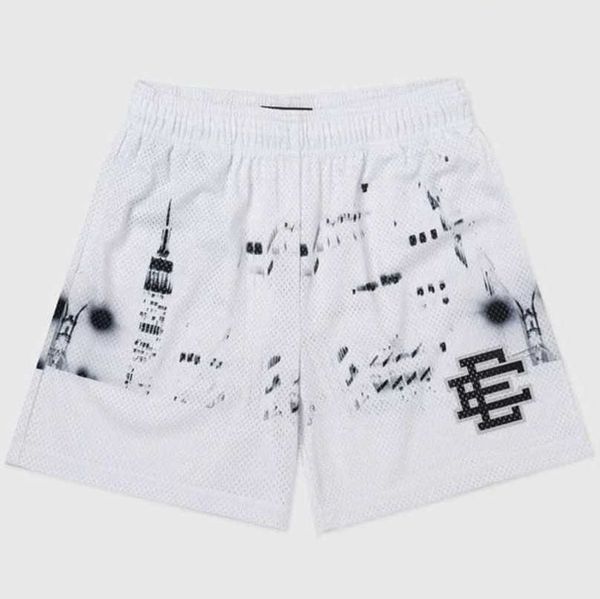

fashion men's luxury ee shorts basic eric emanuel new york city skyline men women sports quarters mesh breathable casual pants loose gy, White;black