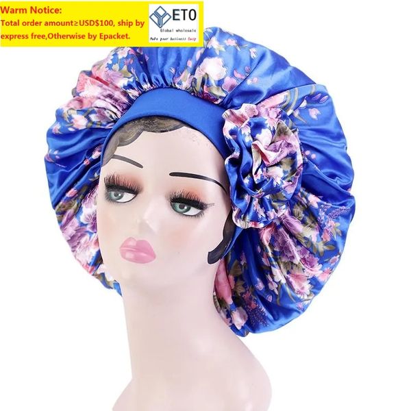 

beanieskull caps extra large silky satin bonnets for women sleeping elastic wide brimmed head wrap printed flower bucket hatbeaniesku, Blue;gray