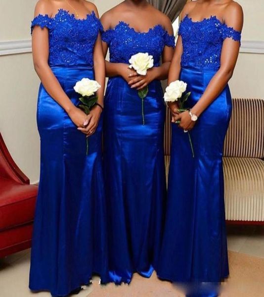 

royal blue short sleeves scalloped neck lace applique beaded satin bridesmaid dresses mermaid floor length wedding guest dress gow2624473, White;pink