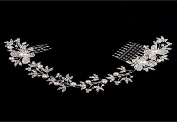 

luxurious bridal head pieces butterfly rhinestone pearl enviromental friendly alloy wedding long hair comb wedding hair accessorie6228257, Silver