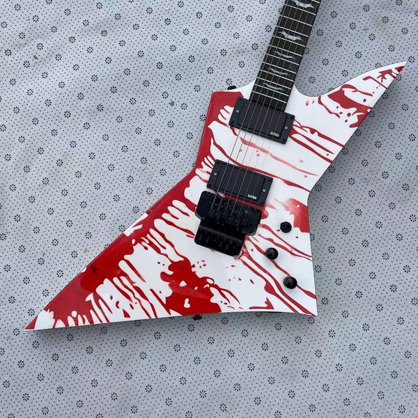

all-in-one electric guitar white body and red drawing double swing string plate