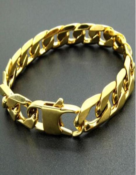 

100 stainless steel bracelet 6812 mm 8 inches curb cuban chain gold color bracelets for men women factory offer2624294