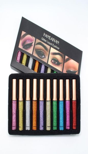 

10pcsset handaiyan glitter eyes liner for women easy to wear waterproof pigmented red white gold liquid eyeliner glitter makeup7820928