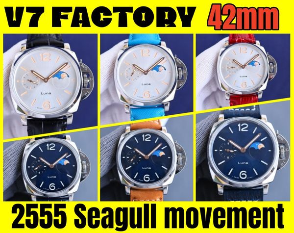 

v7 luxury mens watch 42mm 2555 watches fully automatic movement mechanical rubber watch strap waterproof luminous refined steel, Slivery;golden