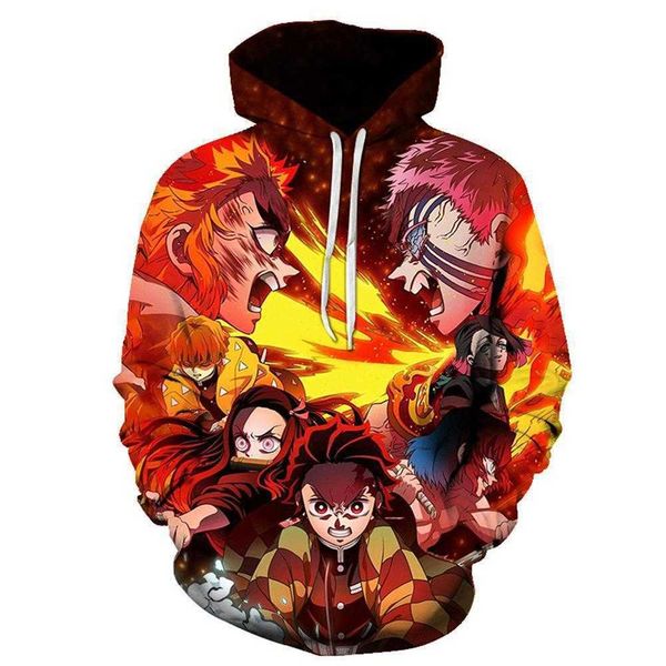 

riman ghost killing blade 3d printed sweater men's hat loose cover coat, Black