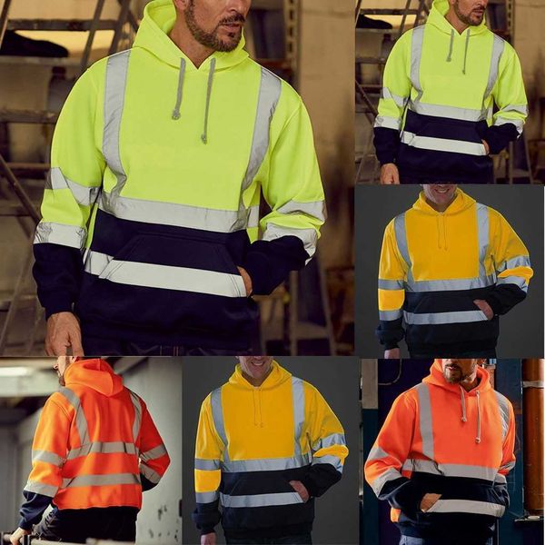 

men's sports hoodie reflective stitching large sanitation sweater, Black
